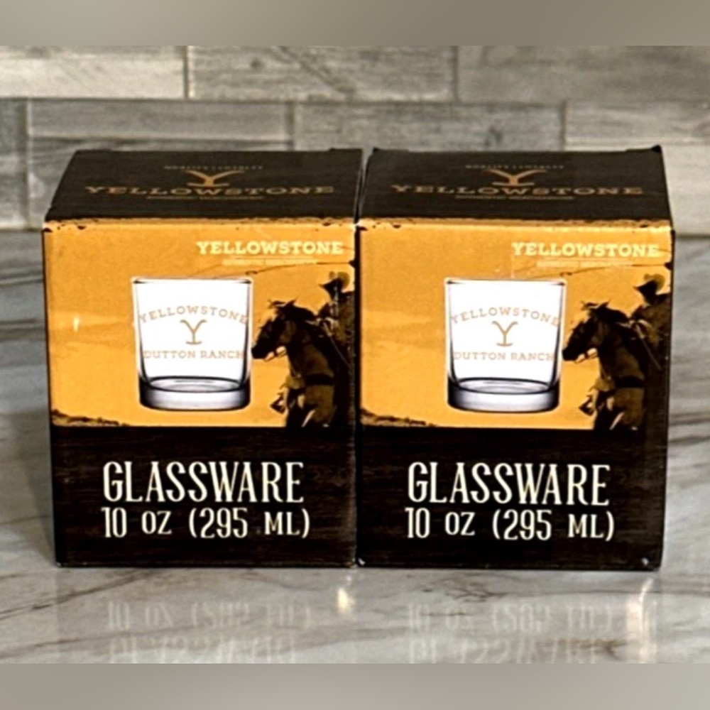 Set of 2 Yellowstone Dutton Ranch 10 oz Clear Rocks Glass Whiskey Tumblers Rip